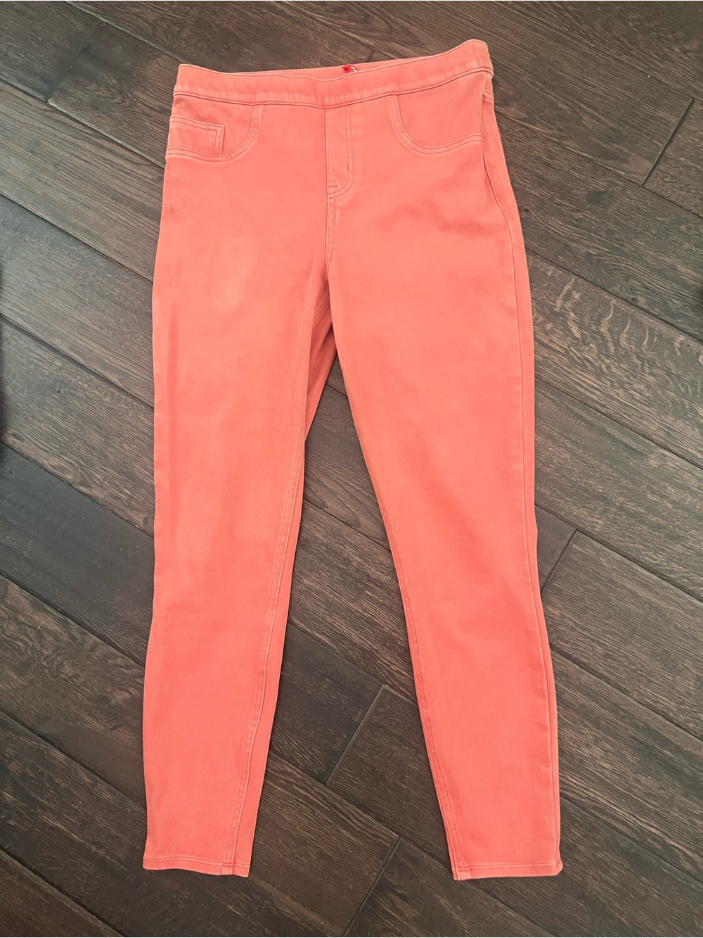SPANX Jean Ankle Leggings Coral Pink Denim Jeggings Tummy Control Size L